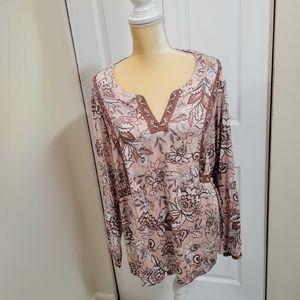 Pink and brown floral boho top J.Jill